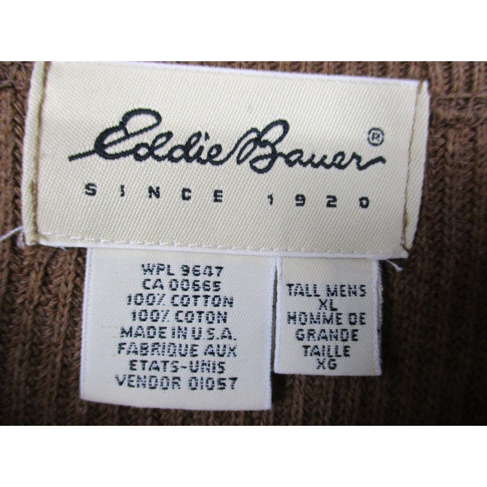 Eddie Bauer VINTAGE Eddie Bauer Sweater XL Brown Tight Knit Made in USA Sweatshirt Pullover Crew Neck Men Knit Cotton USA 80s 90s Authentic casual Rare Wardrobe Size US XL / EU 56 / 4 - 2 Thumbnail