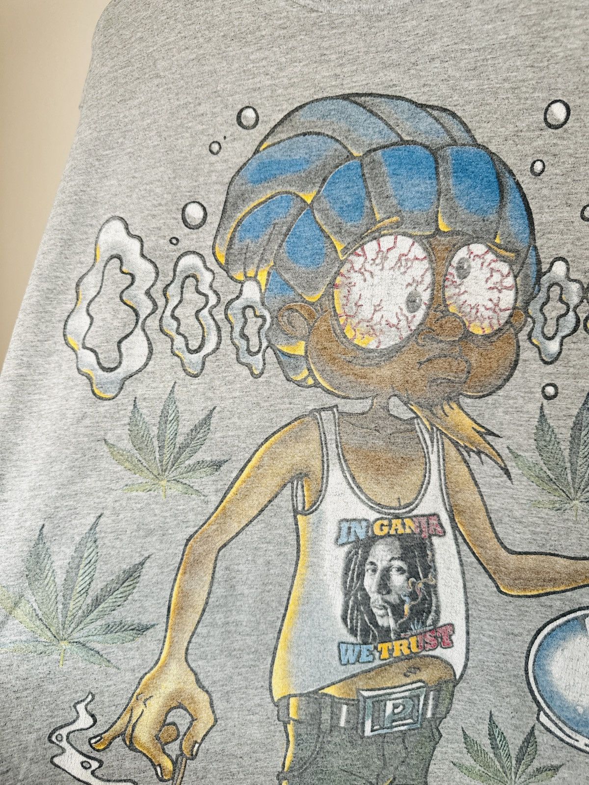 Vintage Vintage 90s Weed T Shirt In Ganja We Trust Caricature Size US XL / EU 56 / 4 - 2 Thumbnail