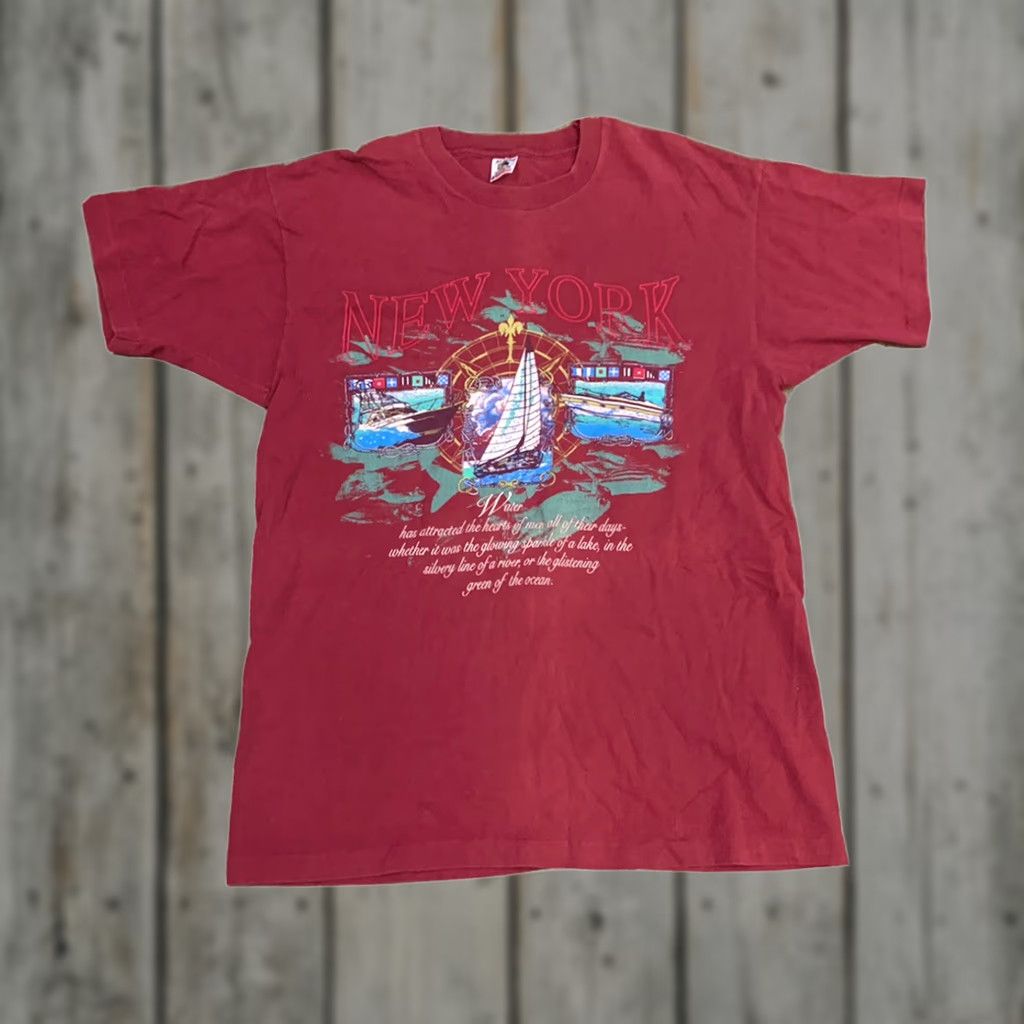 Fruit Of The Loom VINTAGE New York Souvenir Stitch T Shirt XL Maroon Fruit Of The Loom USA Made Mens Size US XL / EU 56 / 4 - 1 Thumbnail
