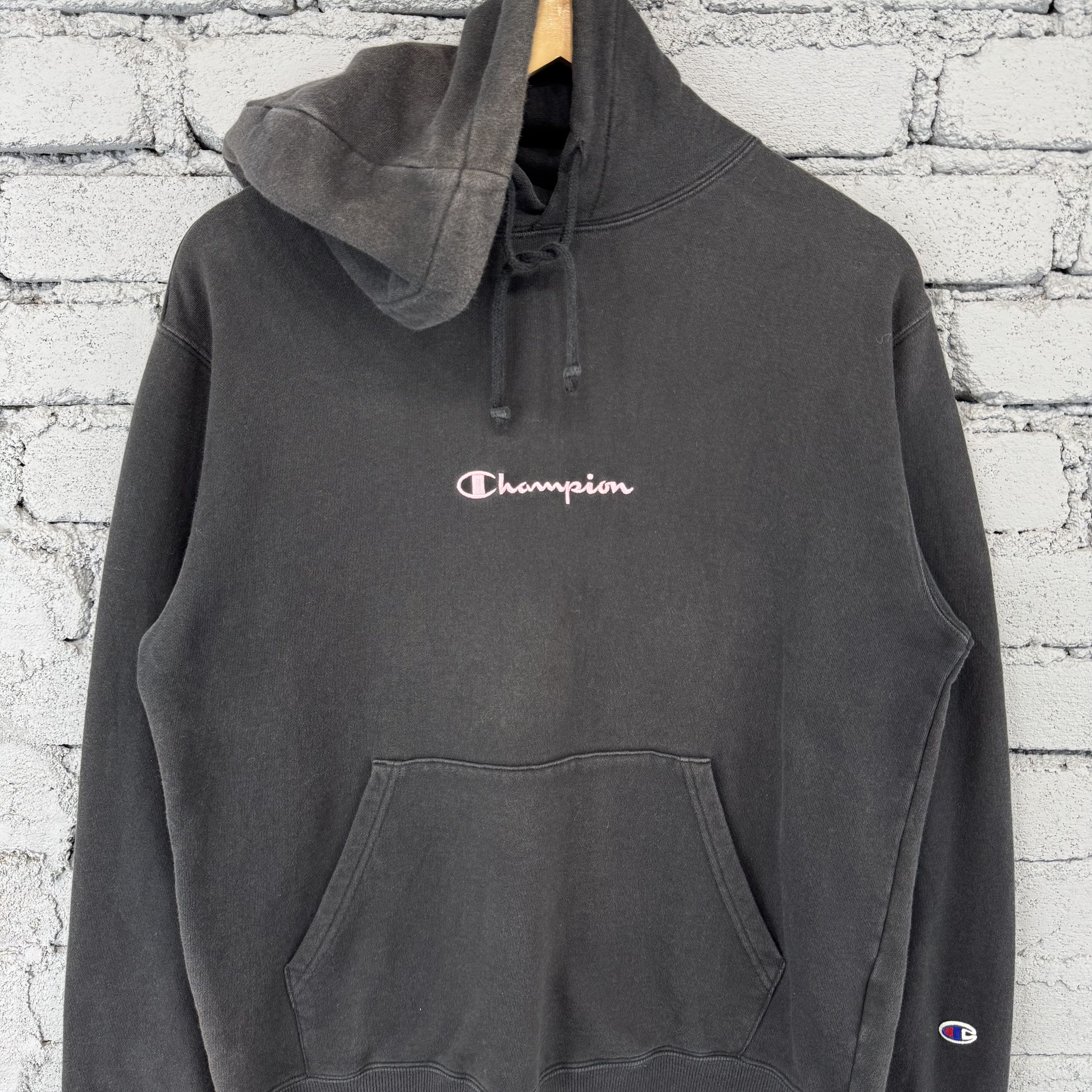 Sun Faded Champion Hoodie Sweatshirt Centre Logo Streetwear
