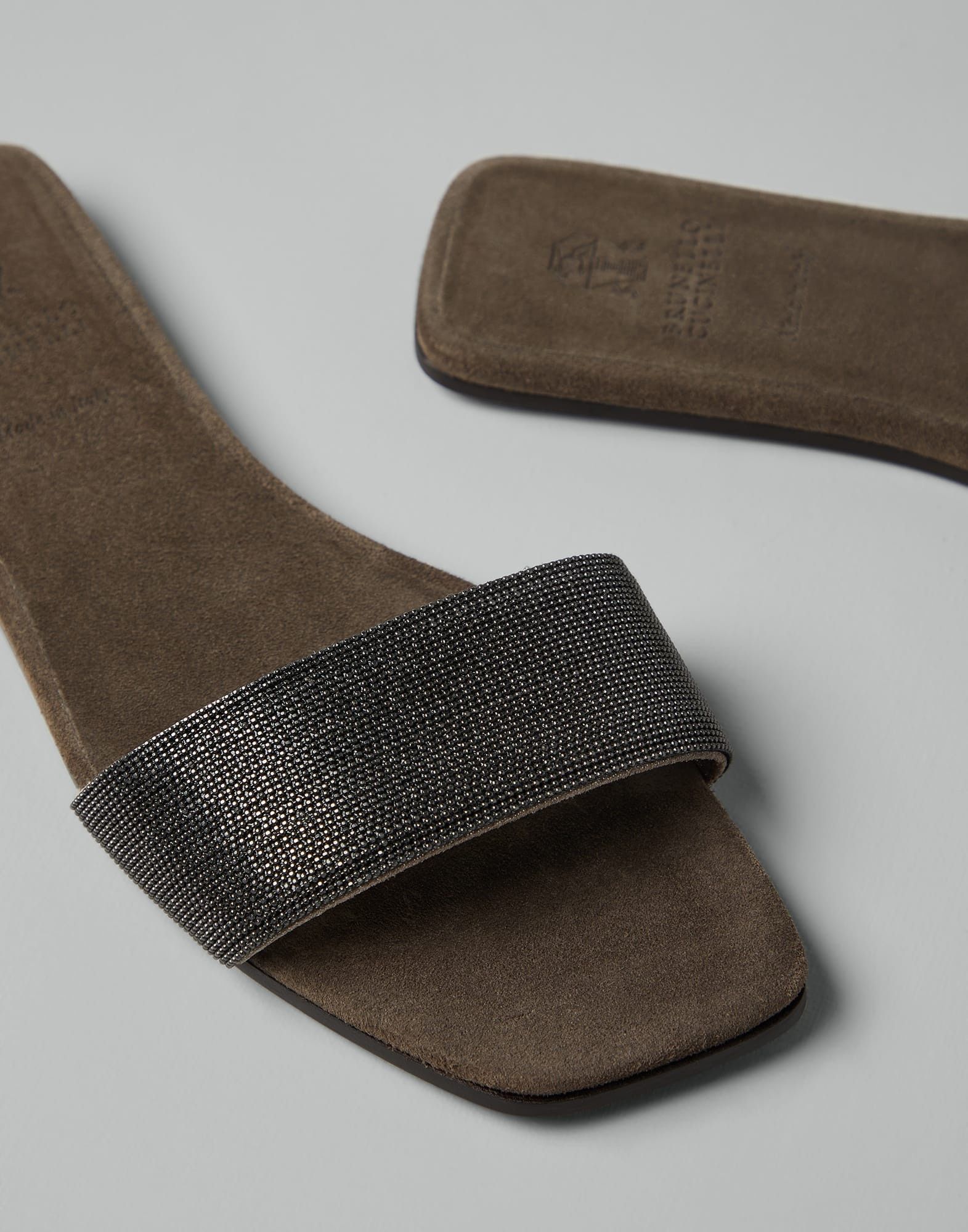 Brunello Cucinelli o1w1db10825 Slippers in Brown/Charcoal Size US 7 / IT 37 - 4 Thumbnail