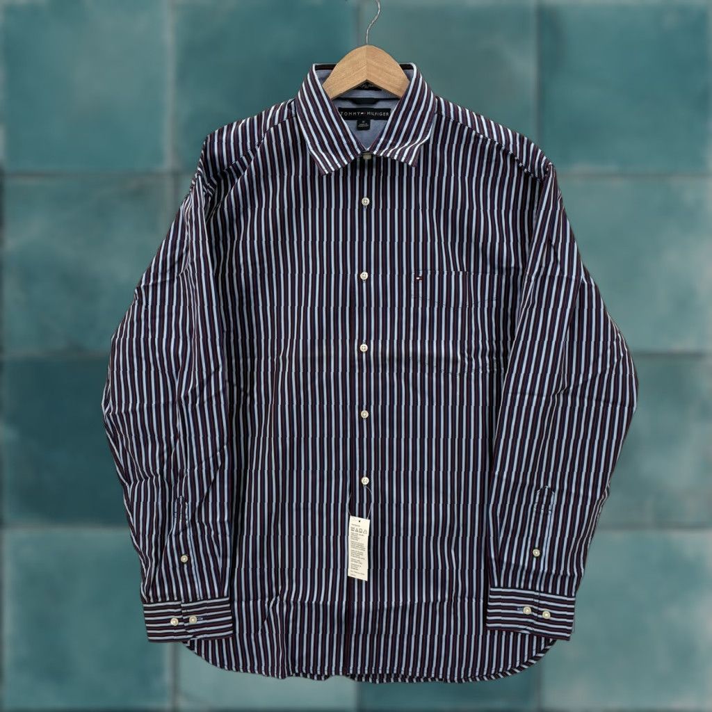 Tommy Hilfiger Tommy Hilfiger Dress Shirt Mens Medium Blue Stripe Regular Fit Long Sleeve NWT Size 40R - 1 Thumbnail