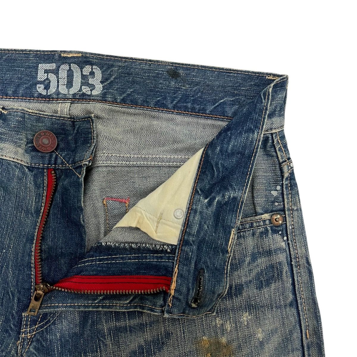 Kapital Flare Jeans Edwin Clawmark Distressed Painted Denim Boot Cut Size US 31 - 8 Thumbnail