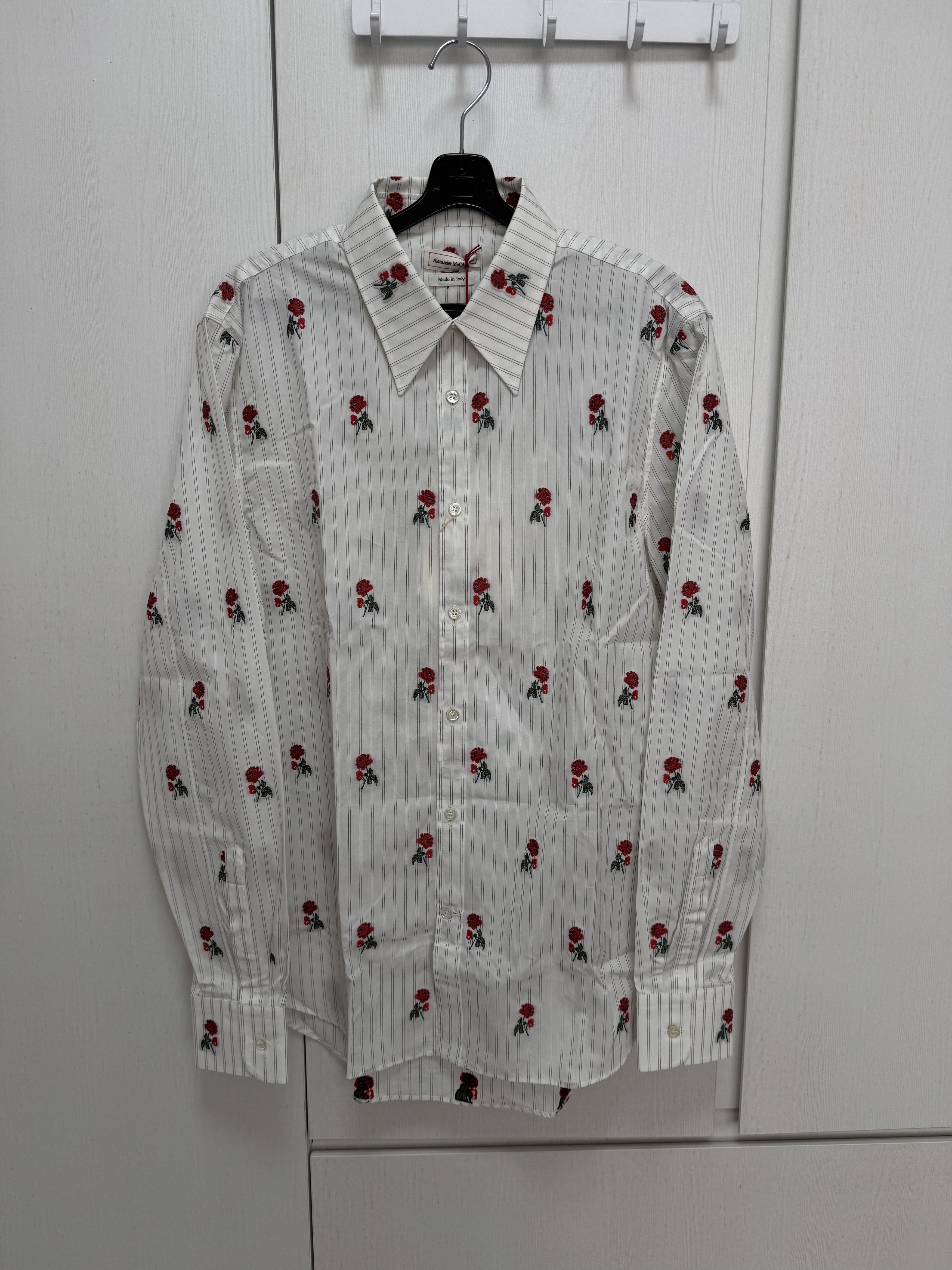 Alexander McQueen Floral Rose Embroidery Stripe Dress Shirt Size US M / EU 48-50 / 2 - 1 Thumbnail