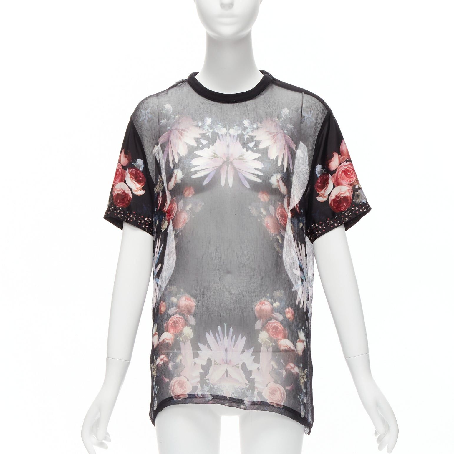 Givenchy GIVENCHY RICCARDO TISCI red black floral sheer romantic goth tshirt FR34 XS Size XS / US 0-2 / IT 36-38 - 1 Thumbnail