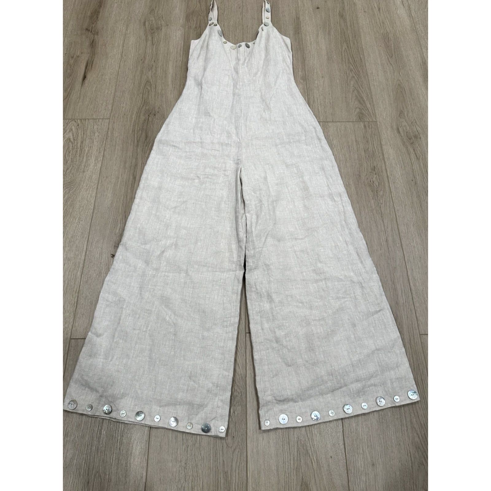 Staud Staud Jumpsuit One-Piece XS Tan Linen Wide-Leg Women's Beige Brown Colour Size 26" / US 2 / IT 38 - 2 Thumbnail
