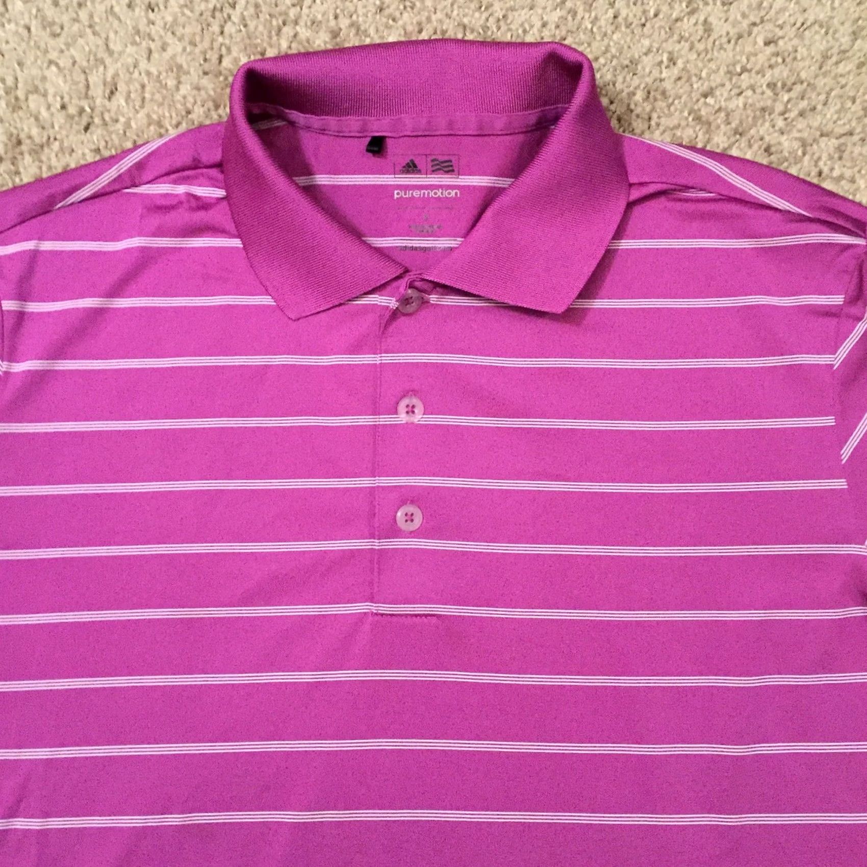 Adidas adidas Shirt Mens S Purple Polo Striped Short Sleeve Size US S / EU 44-46 / 1 - 3 Thumbnail