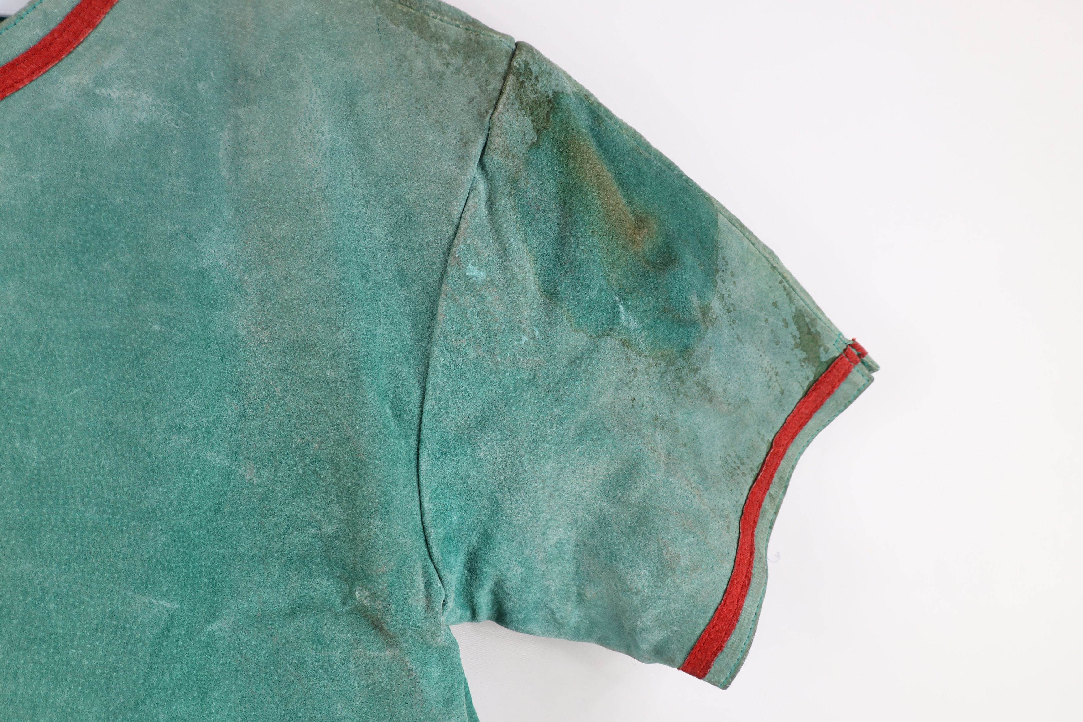 Vintage Deadstock Vintage 90s Streetwear Leather Henley Shirt Green Size US M / EU 48-50 / 2 - 7 Thumbnail