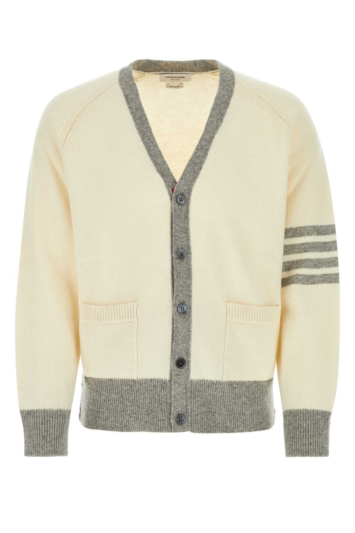 image of Thom Browne Ivory Wool Cardigan in White, Men's (Size 2XL)
