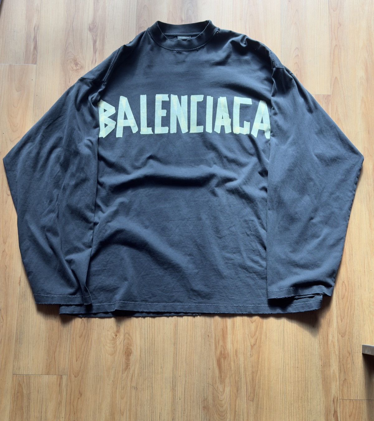 Balenciaga Brand New Balenciaga LS Tape navy blue t-shirt (5 