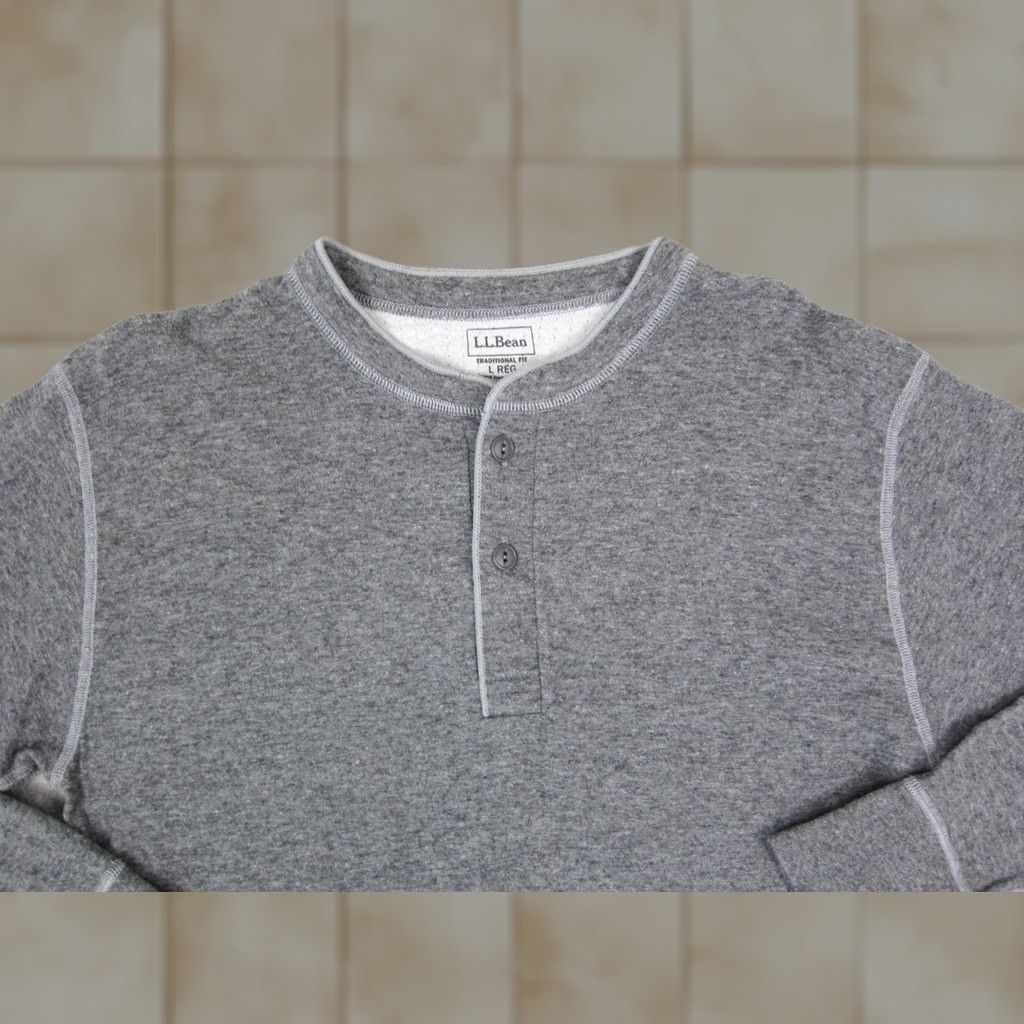 Vintage LL Bean Shirt Mens L Gray Two Layer River Drivers Henley Wool Cotton Regular Long Sleeve Thermal Pattern Solid 90s Outdoor Mens Size US L / EU 52-54 / 3 - 1 Thumbnail