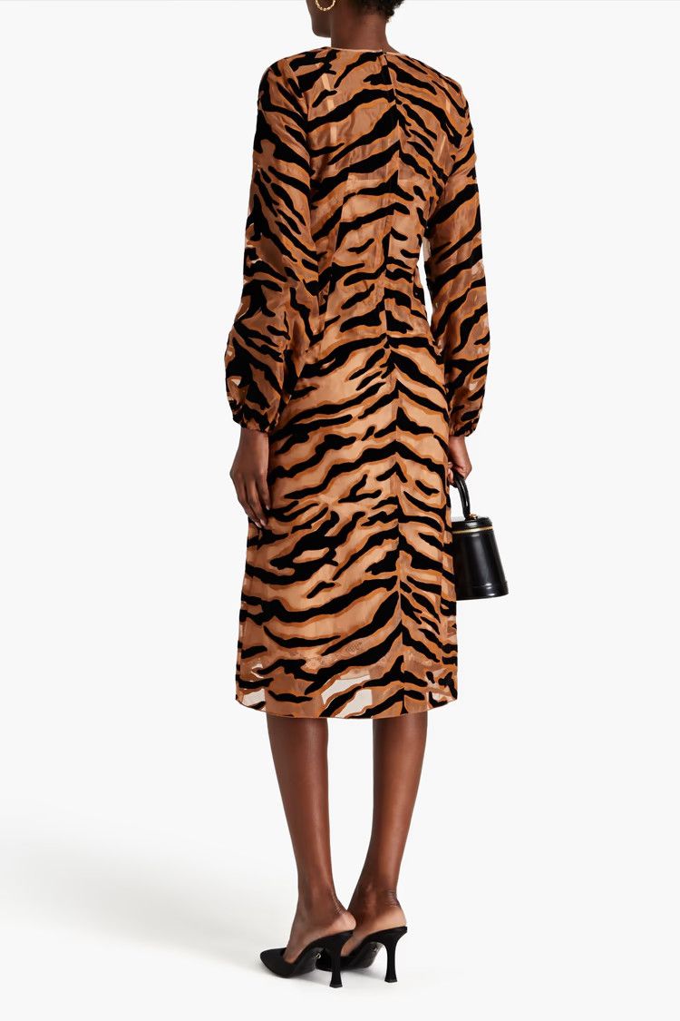 Dolce & Gabbana o1y0825 Tiger-Print Midi Dress in Camel/Black Size XL / US 12-14 / IT 48-50 - 3 Thumbnail