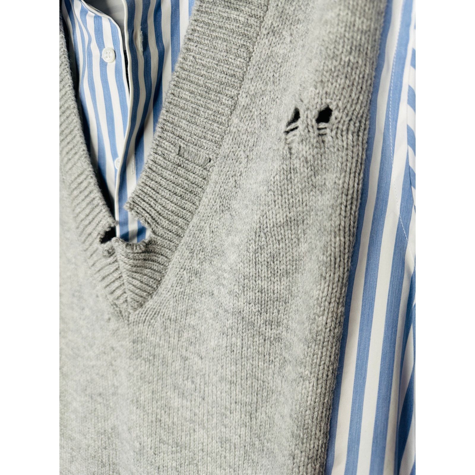 Maison Margiela Maison Margiela Distressed Gray Vest Layered Stripe Shirt Size L / US 10 / IT 46 - 4 Thumbnail