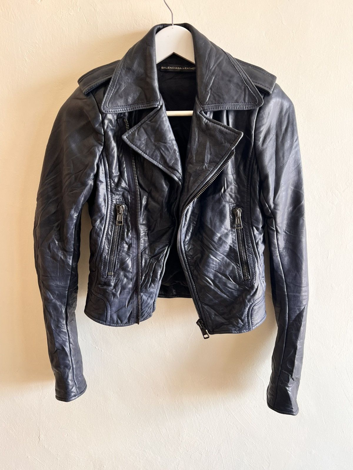 Balenciaga BALENCIAGA NAVY_BLUE MOTO LEATHER JACKET Size XXS / US 00 / IT 34 - 3 Thumbnail