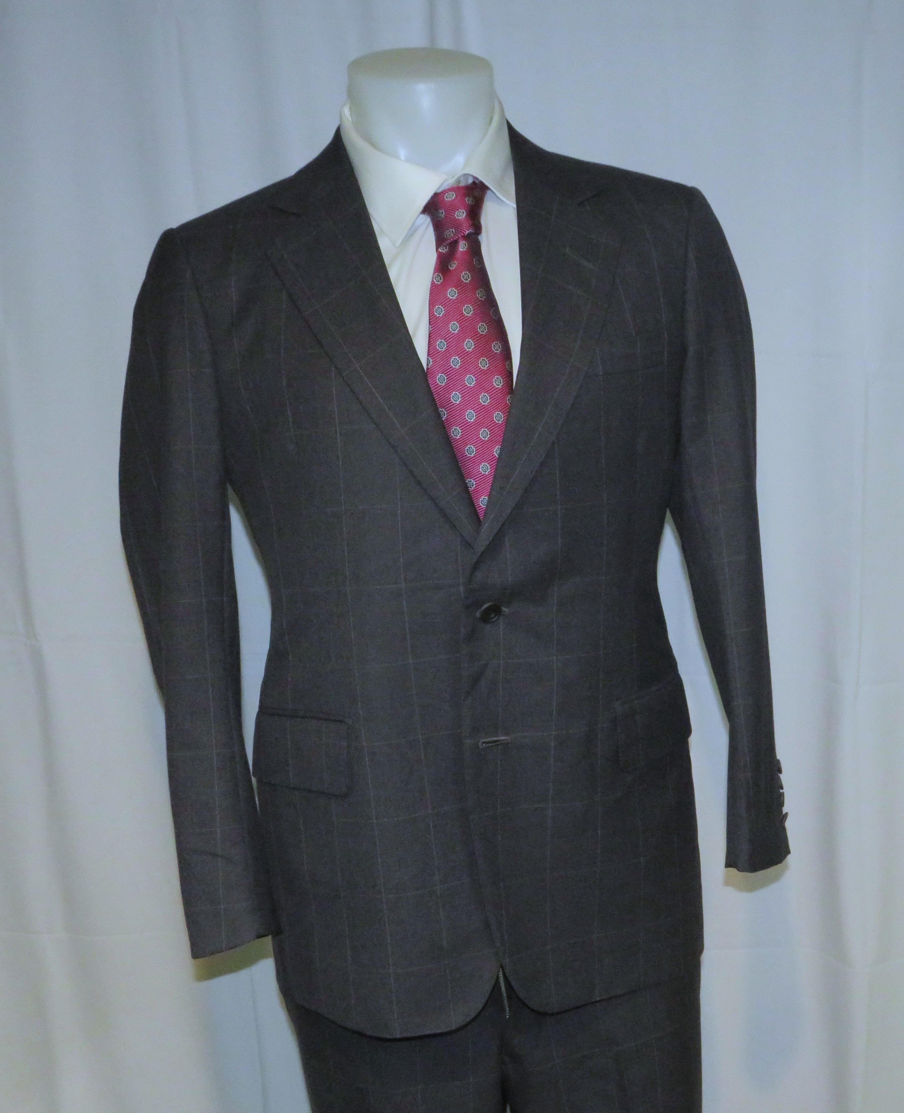 Henry Poole × Savile Row Bespoke Gray Windowpane Two Button Suit 38R Size 38R - 8 Thumbnail