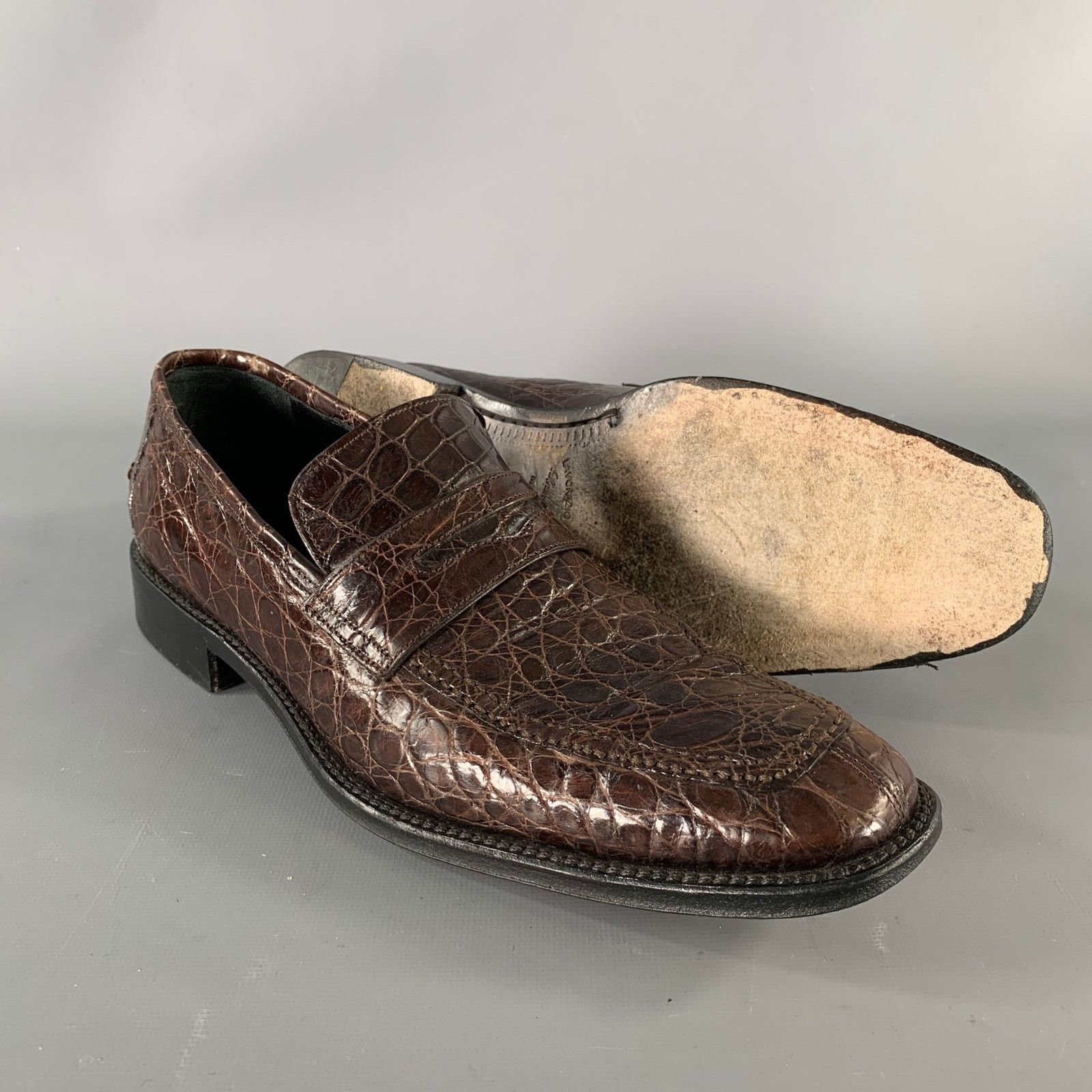 Salvatore Ferragamo SALVATORE FERRAGAMO 8.5 Brown Embossed Leather Loafers Size US 8.5 / EU 41-42 - 5 Thumbnail