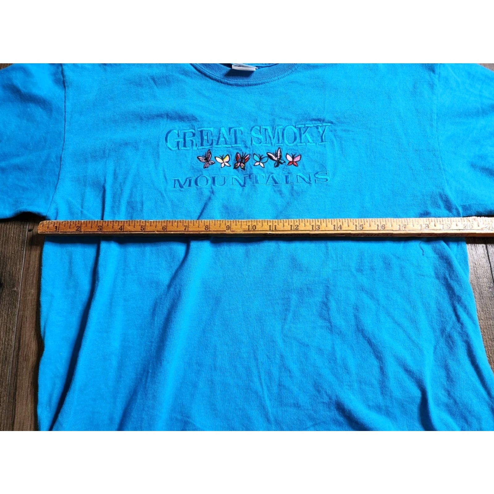 Gildan Women T Shirt Distressed Great Smoky Mountains Butterflies Embroidered Travel L Blue Size L / US 10 / IT 46 - 3 Thumbnail