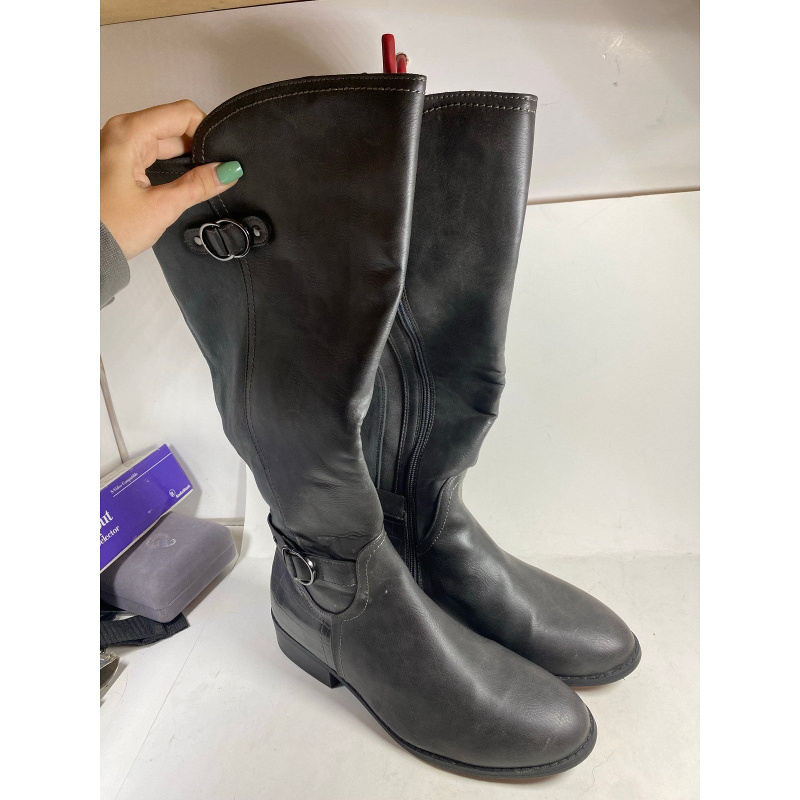 Other Karen Scott Women Gray Buckle Accent Leandraa Riding Boot9.5 Size US 9.5 / IT 39.5 - 4 Thumbnail