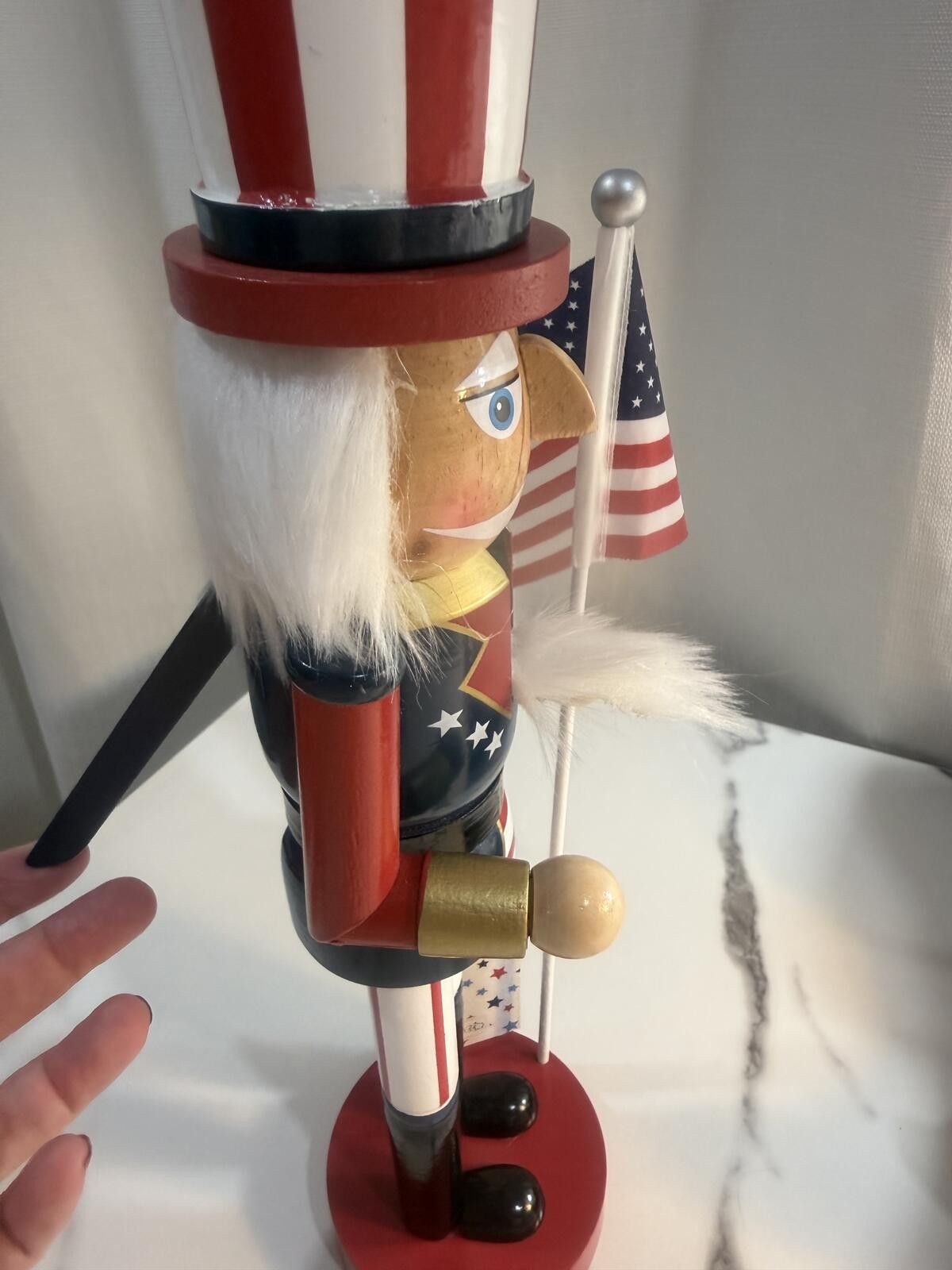 Franklin & Marshall Patriotic Nutcracker Uncle Sam Holding American Flag 1423 Size ONE SIZE - 4 Thumbnail