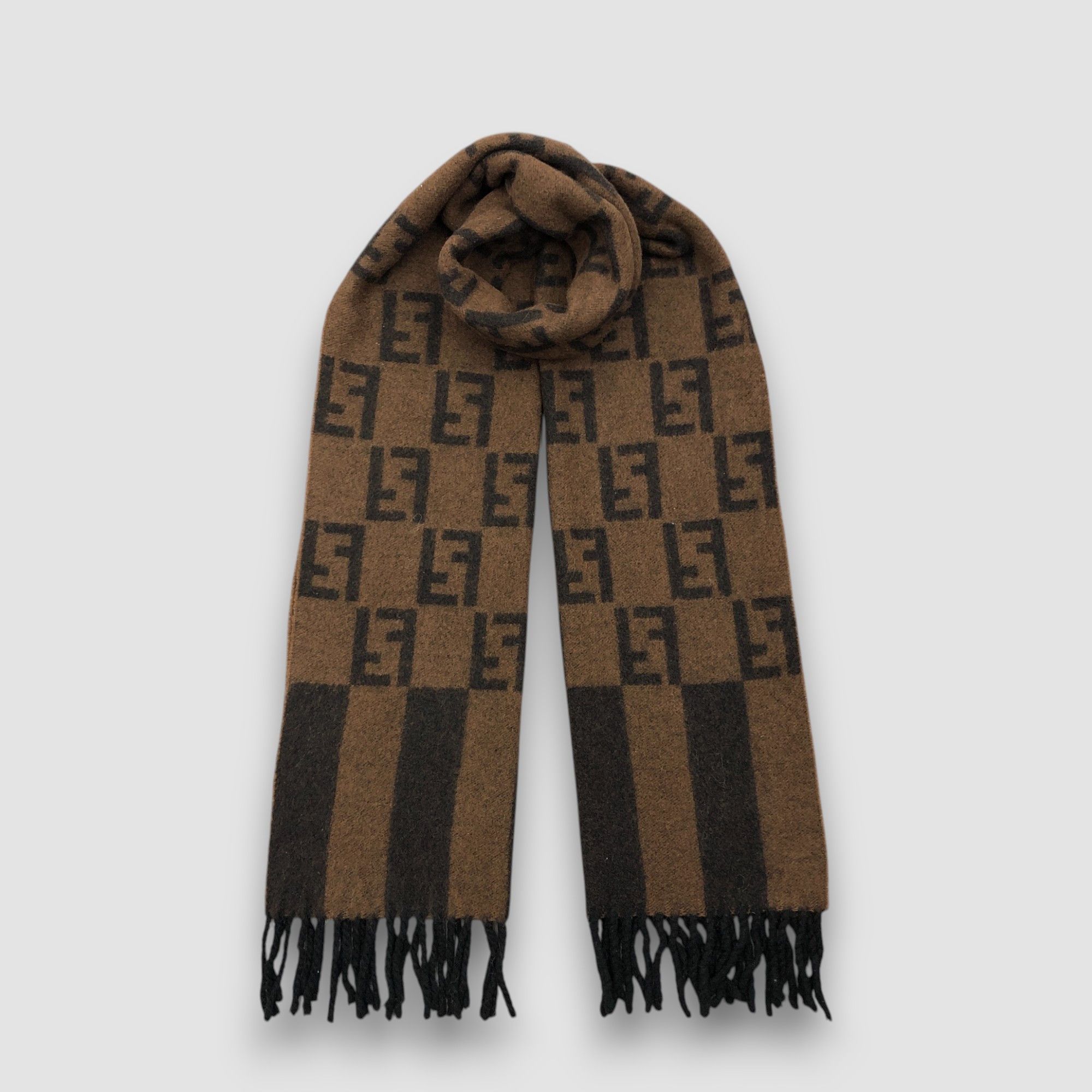Vintage Vintage Fendi Scarf Fendi Zucca FF Monogram Wool Scarves Size ONE SIZE - 1 Thumbnail