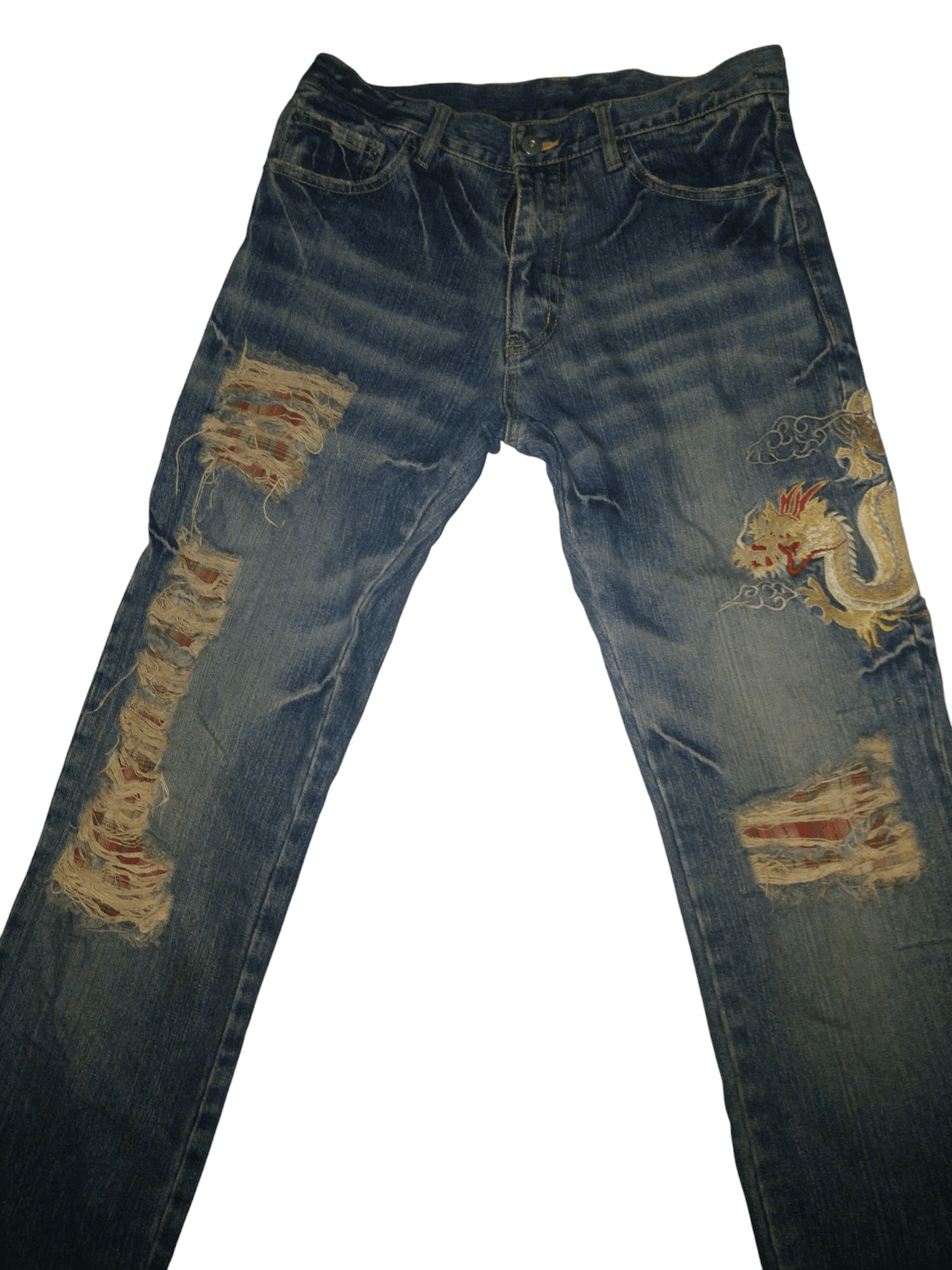 Japanese Brand Vintage Archival Sukajan Dragon Distressed Denim Size US 31 - 2 Thumbnail