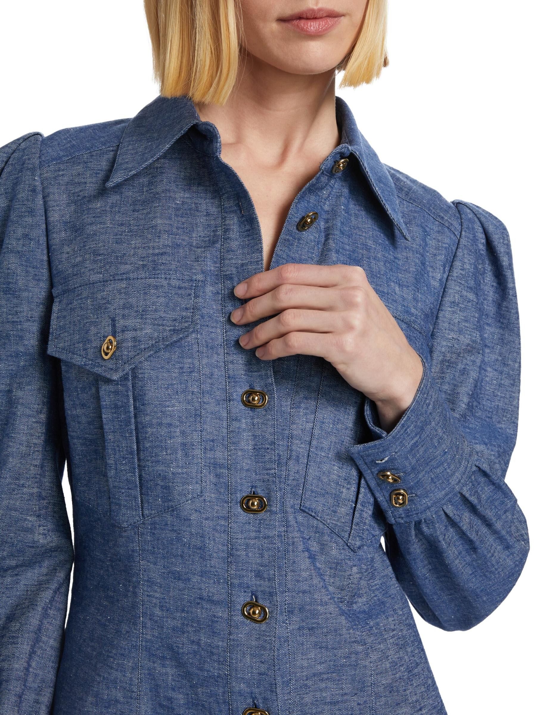 Zimmermann oc11z0825 Eden Chambray Long-Sleeve Shirt in Blue Size L / US 10 / IT 46 - 5 Thumbnail