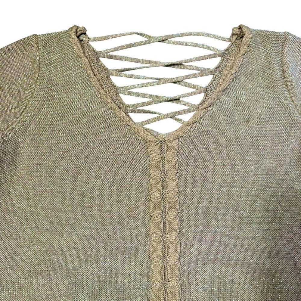 Other Belldini V-neck Lace Back Golden Sparks Knit Sweater Size L Size L / US 10 / IT 46 - 9 Thumbnail