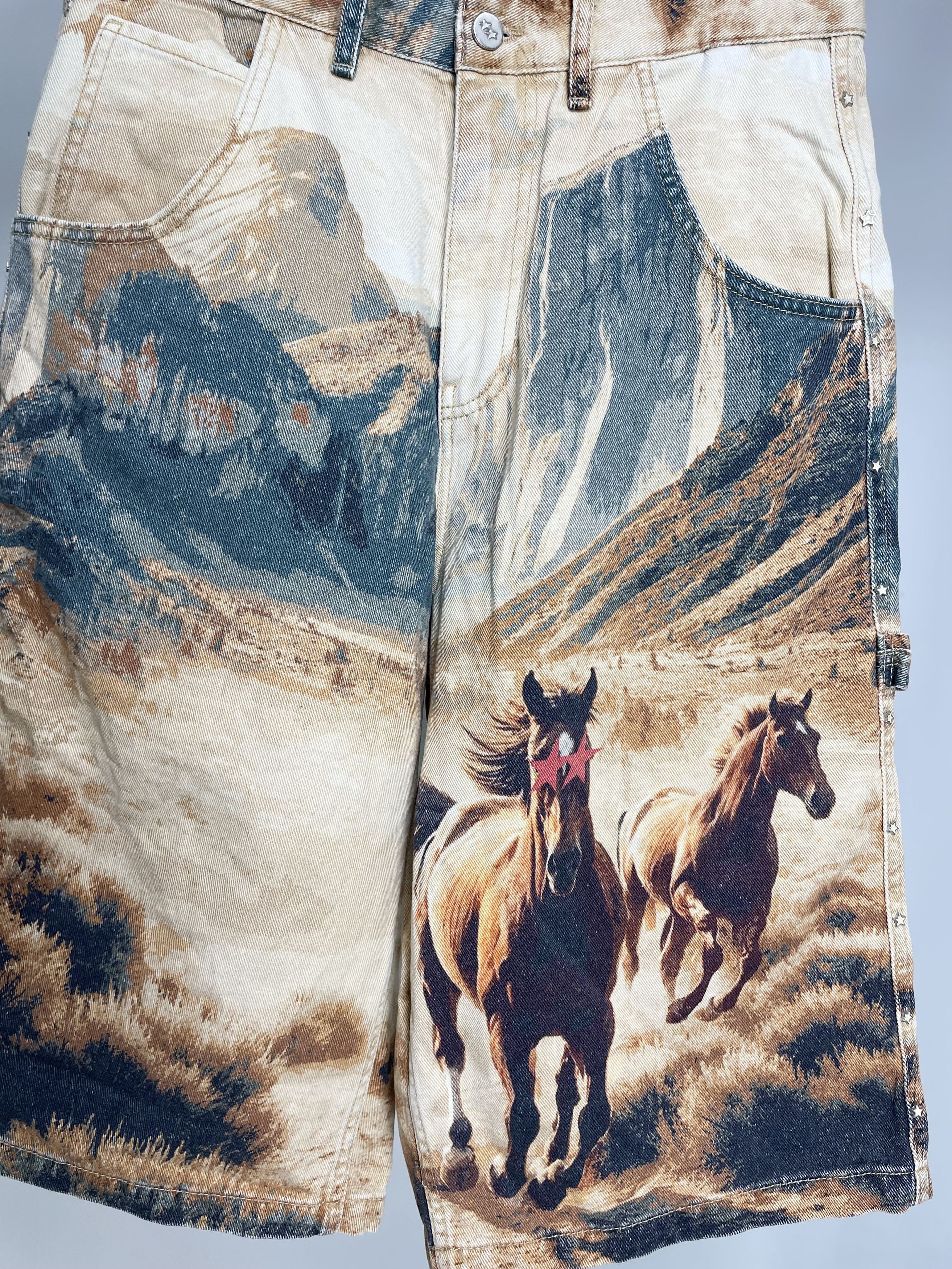 Represent Clo. Zara x Two Jeys 2 Cowboy Western Carpenter Denim Shorts Size US 30 / EU 46 - 4 Thumbnail