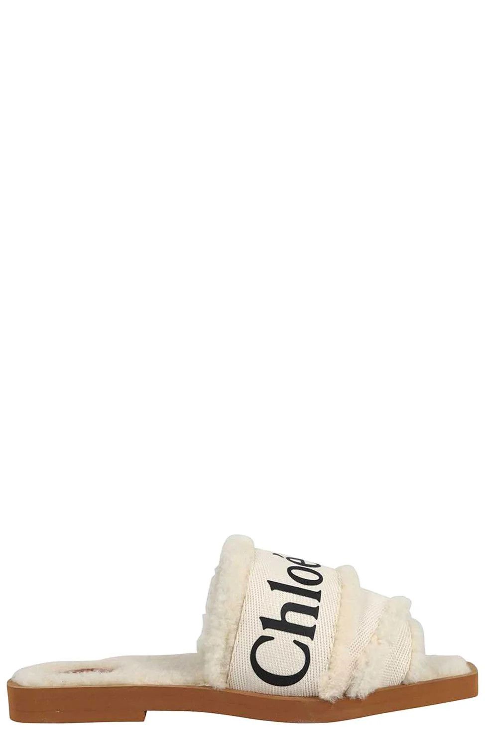 o1loc1c1024 Woody Shearling Slides in White