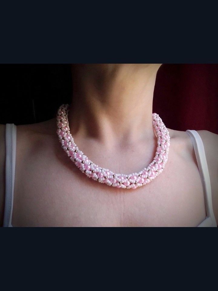 Handmade Necklace. Vintage style Pearls Pink Tubular Elegant Size ONE SIZE - 8 Thumbnail