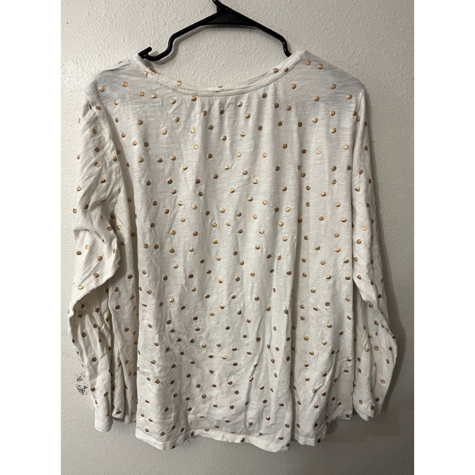 Loft VINTAGE Loft Plus 20/22 Crean W/Shiny Gold Polka Dot Scoop Neck Long Sleeve Tshirt Size 3XL / US 20-22 - 3 Thumbnail