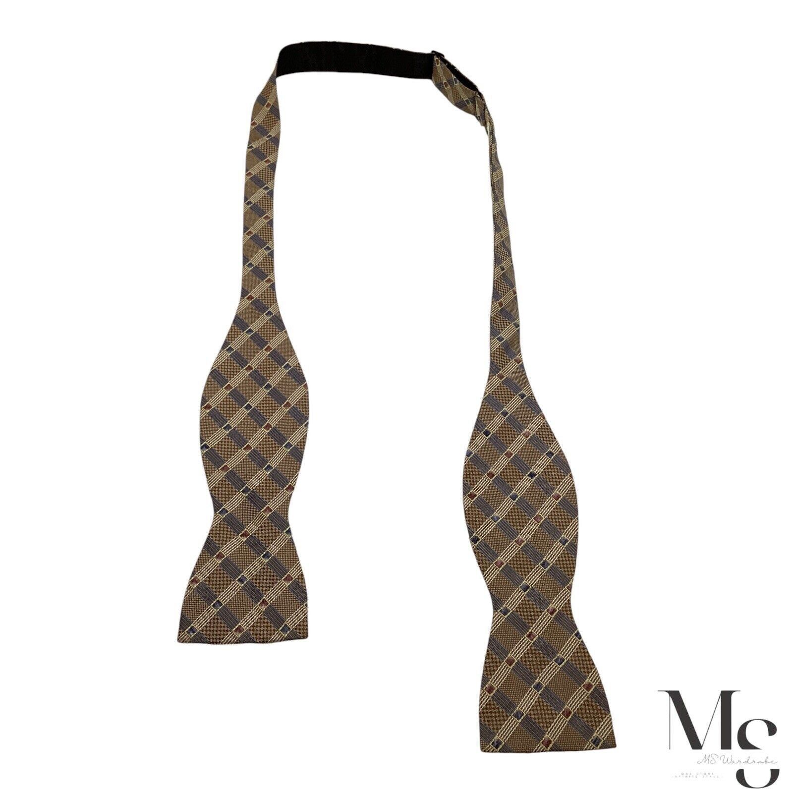 Other SEIGO NEW YORK Brown Plaids & Cheks Adjustable Self Bow Tie Size ONE SIZE - 4 Thumbnail