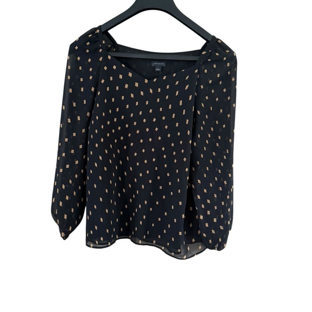 Ann Taylor Ann Taylor Black Blouse with White Dots Size XS / US 0-2 / IT 36-38 - 8 Thumbnail