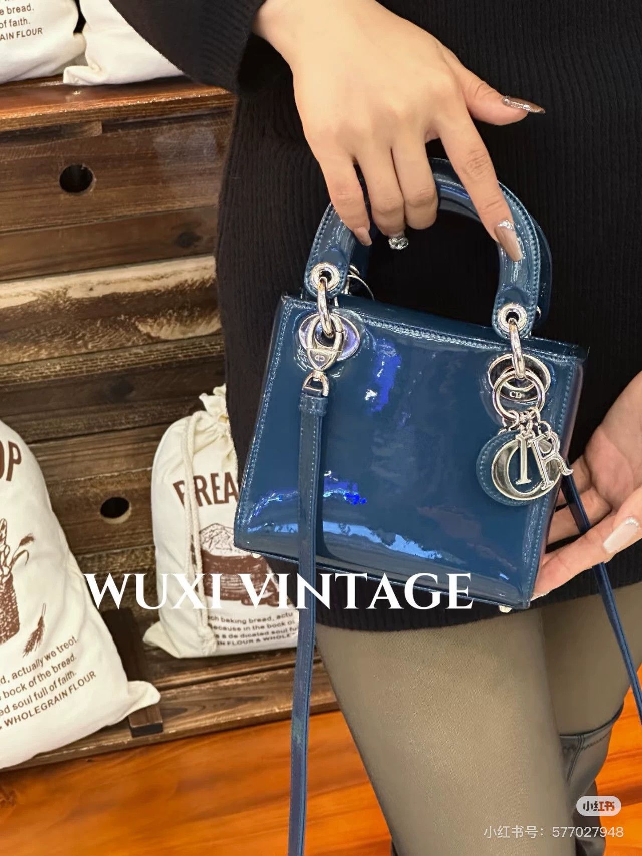 Dior Dior Lady Dior 3 Blue Patent w/ Strap & Dust Bag Size ONE SIZE - 8 Thumbnail