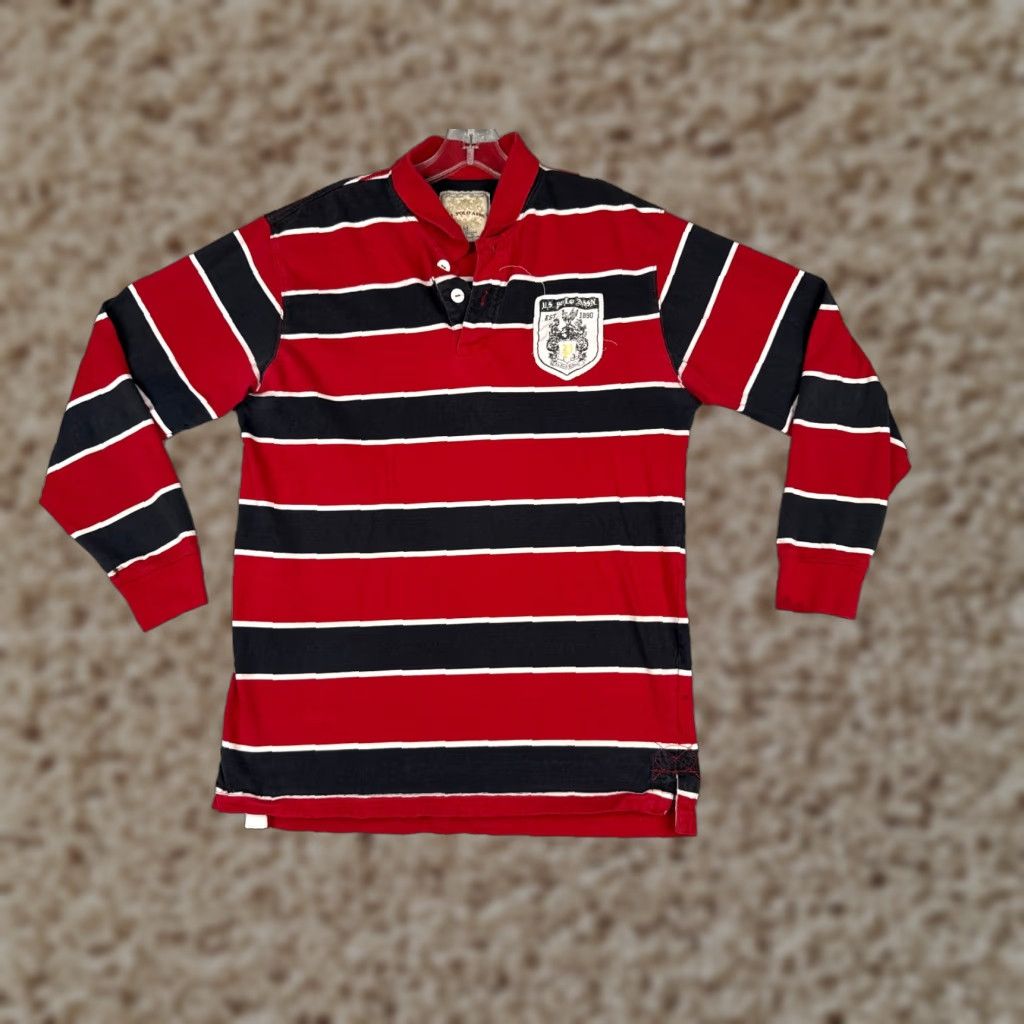 US Polo Assn Polo Shirt Men M Red Stripe Long Sleeve 100% Cotton Polo Shirt Vintage? No