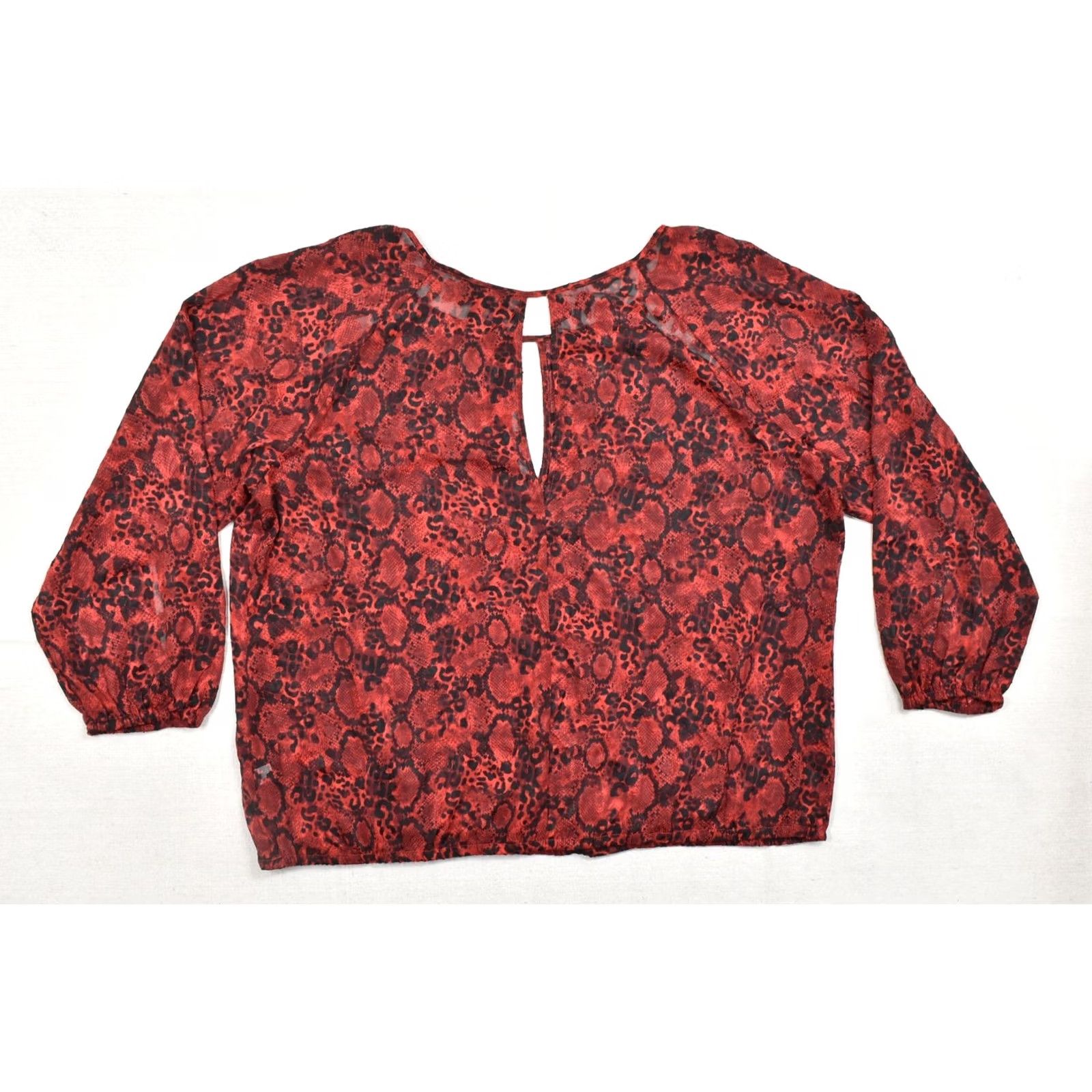 Vintage VINTAGE Lane Bryant Blouse Women 24 Plus Red Black Animal Print Keyhole Back Long Sleeve Crew Neck NWT Size 4XL / US 24-26 - 2 Thumbnail