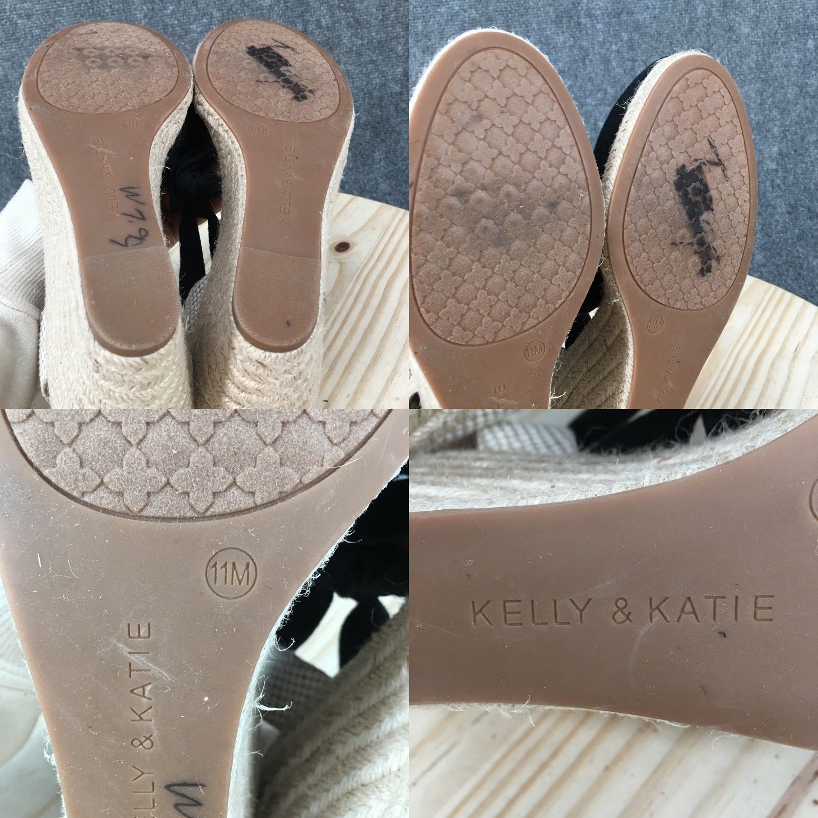 Vintage Kelly & Katie Womens 11 M Espadrille Wedge Heels Platform Sandals Black Size US 11 / IT 41 - 9 Thumbnail