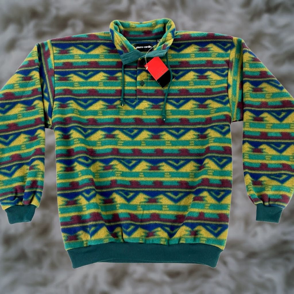 Pierre Cardin VINTAGE Pierre Cardin 1/4 Button Fleece Pullover Shirt Men MEDIUM Green Blue Yellow Aztec Southwest Pattern Size US M / EU 48-50 / 2 - 1 Thumbnail