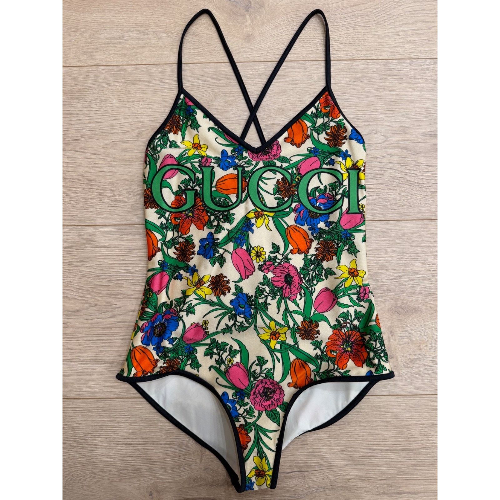 Gucci Gucci Floral Print Logo Criss Cross One Piece Swimsuit S Size S / US 4 / IT 40 - 2 Thumbnail