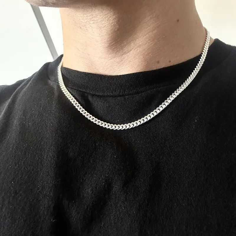Jewelry Silver Chain Solid .925 Silver Miami Cuban Link 4mm 18 Inch Size ONE SIZE - 2 Thumbnail