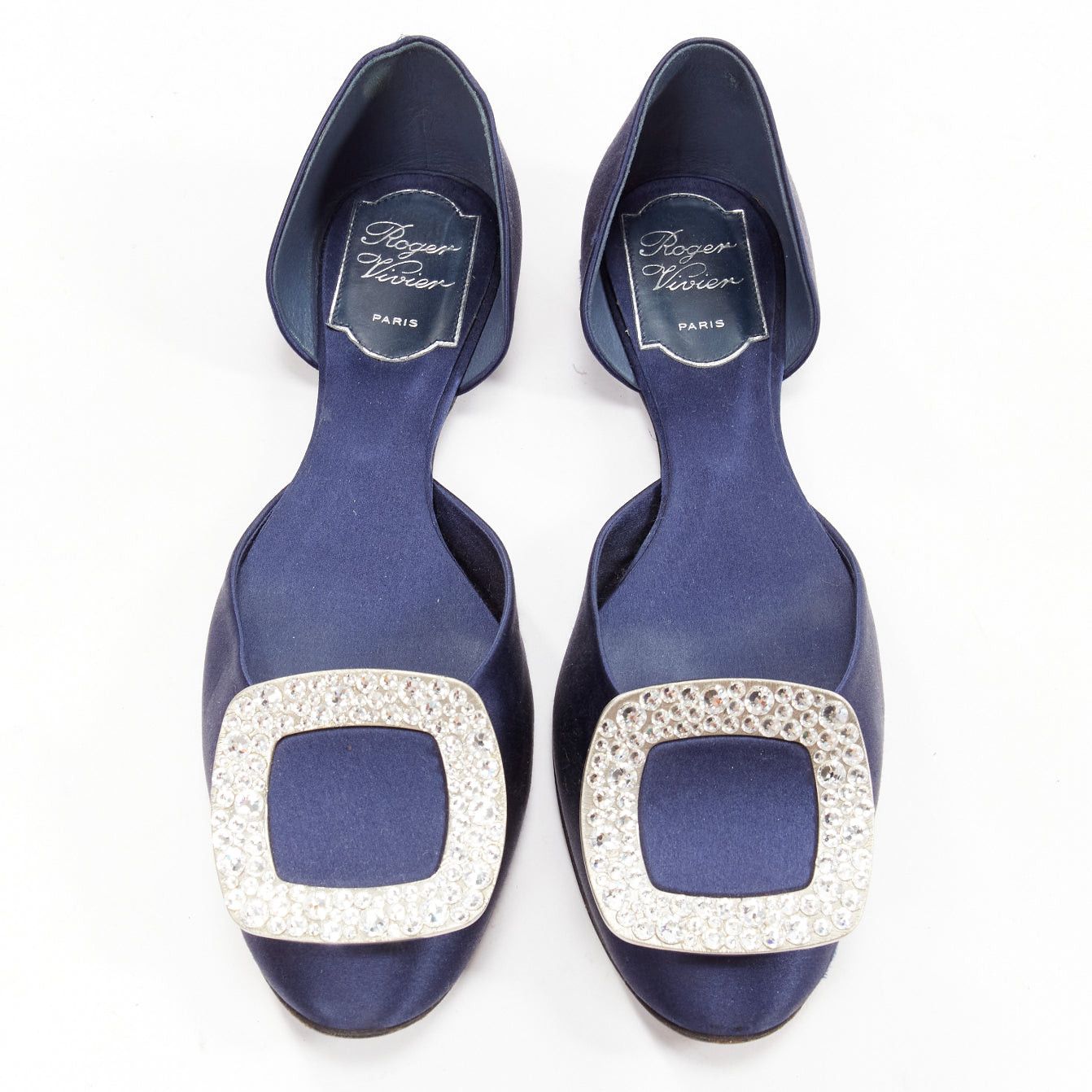 Roger Vivier ROGER VIVIER Chips Strass navy satin crystal square buckles flat shoes EU35 Size US 5 / IT 35 - 1 Thumbnail