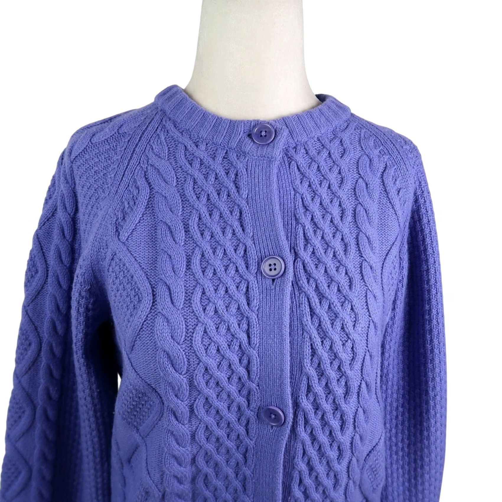 Vintage Sunday Best Cardigan Sweater Women S Blue Merino Wool Cable Knit Crew Neck Long Sleeve Fall Winter Spring Size S / US 4 / IT 40 - 2 Thumbnail