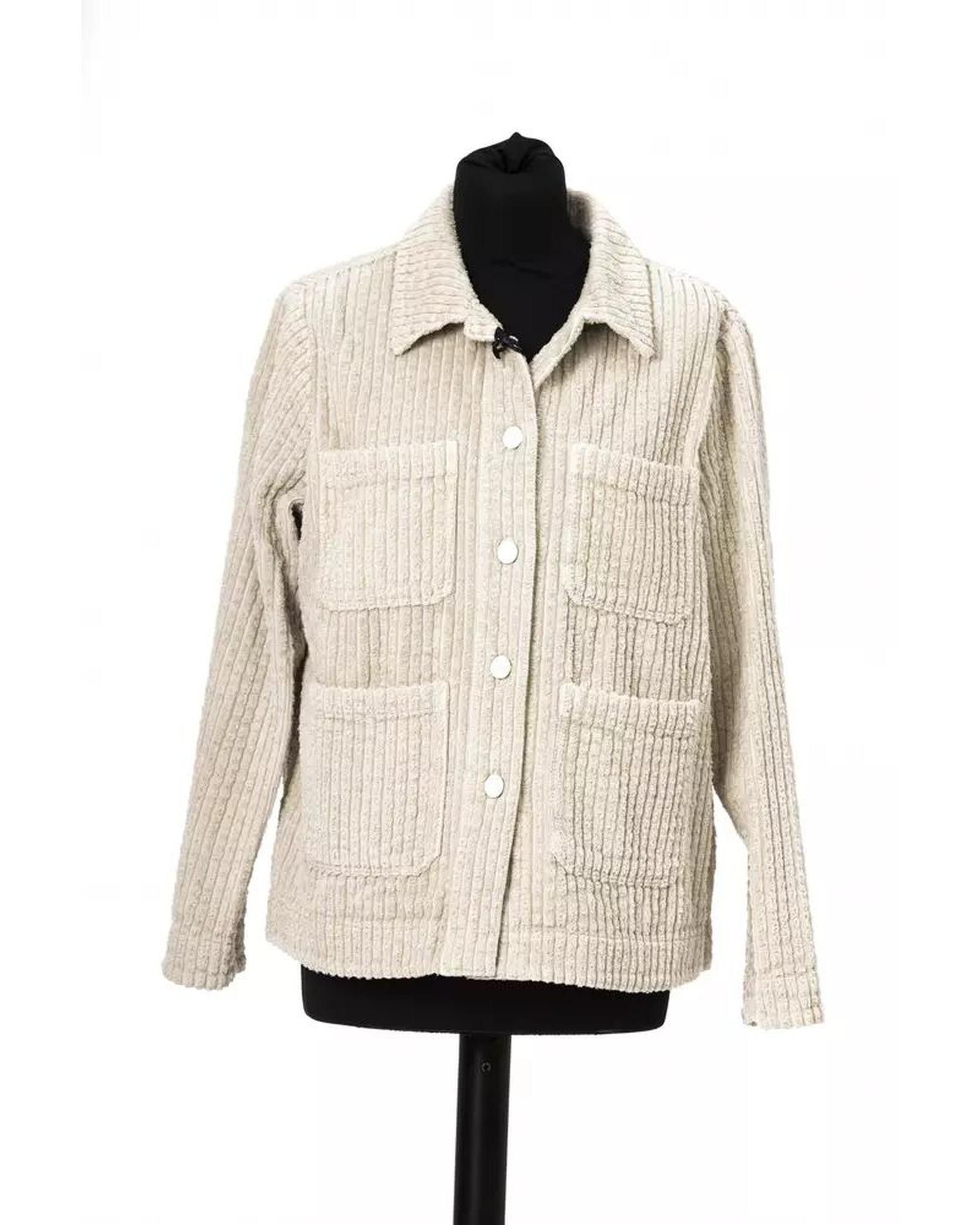 image of Jacob Cohen Wide Ribbed Jacket With Logoed Button Closure in White, Women's (Size XL)