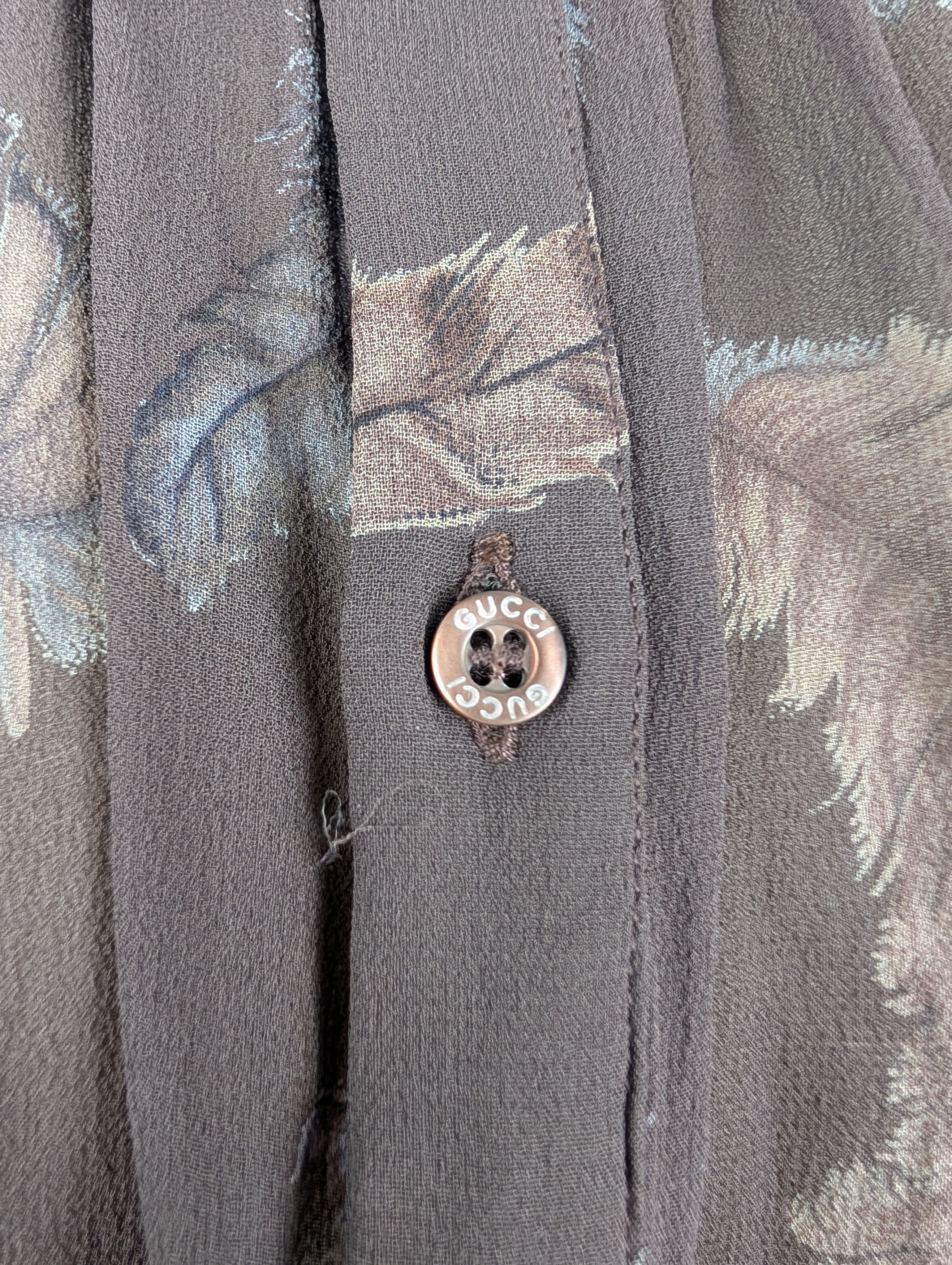Gucci Brown Feather Pattern Long Sleeve Blouse Size S / US 4 / IT 40 - 5 Thumbnail