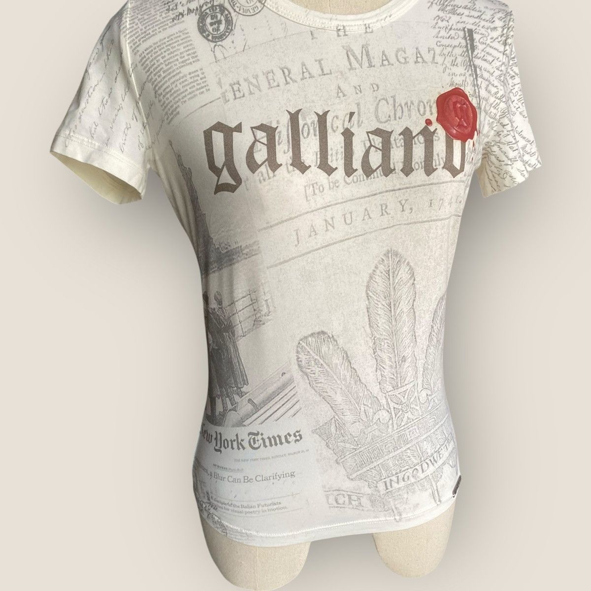John Galliano 2000’s Wax Stamp Newspaper T Shirt Size S / US 4 / IT 40 - 4 Thumbnail