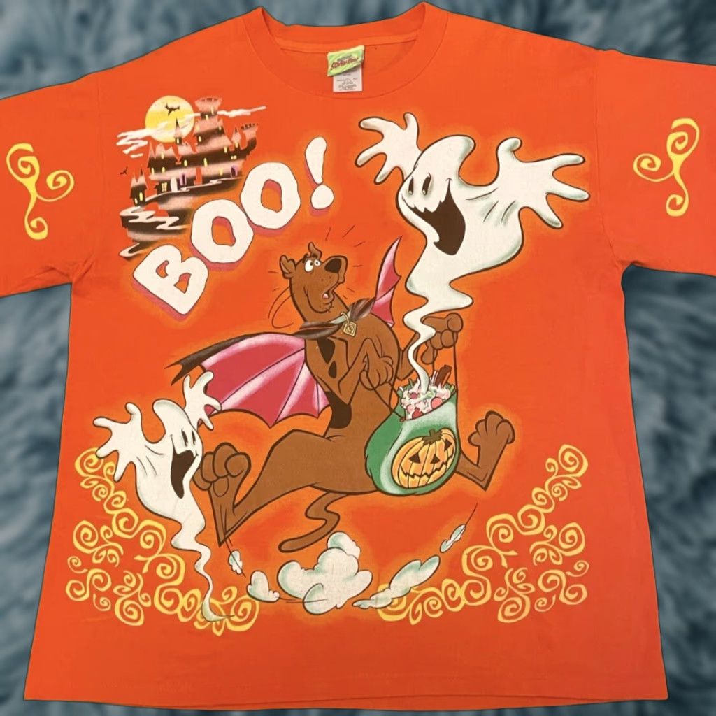 Vintage VINTAGE Scooby Doo Cartoon Network Halloween All Over Print Shirt Mens L Orange 90s Halloween Cartoon Hip Hop Scooby-Doo Mens/Adult Size US L / EU 52-54 / 3 - 1 Thumbnail