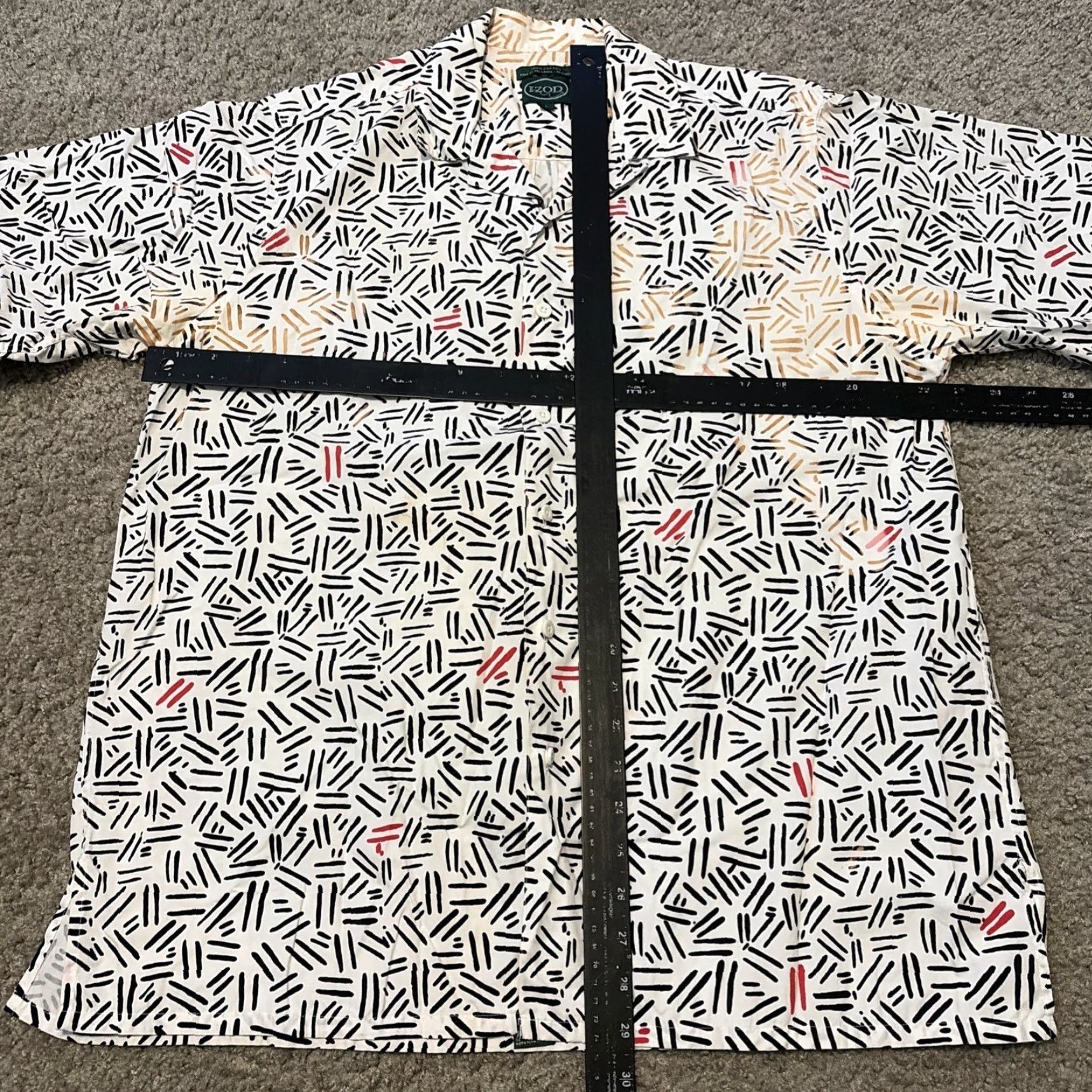Izod VINTAGE IZOD White Geometric Print Button-Up Shirt Casual Men L 90s Cotton Short Sleeve Size US L / EU 52-54 / 3 - 5 Thumbnail