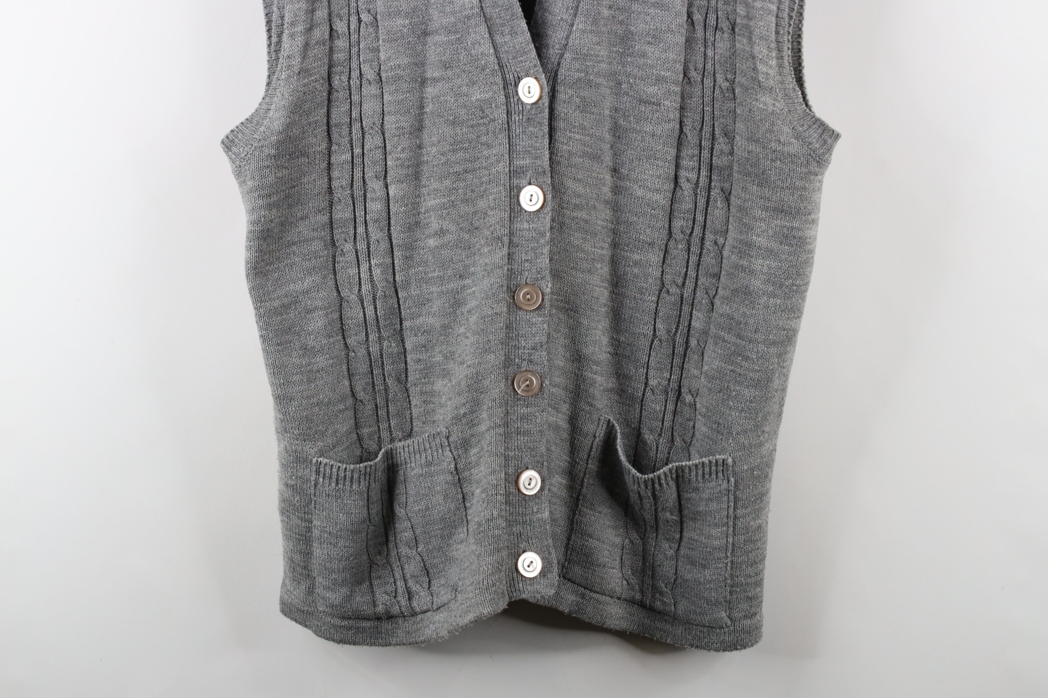 Vintage Vintage 70s Streetwear Chunky Cable Knit Sweater Vest Gray Size XL / US 12-14 / IT 48-50 - 3 Thumbnail