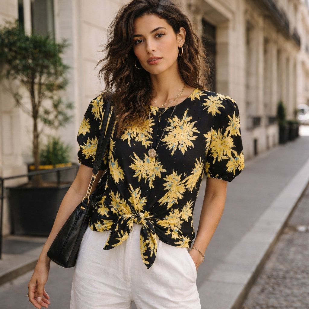 Proenza Schouler Proenza Schouler tie waist Blouse Black Yellow Floral Size 8 Size M / US 6-8 / IT 42-44 - 1 Thumbnail