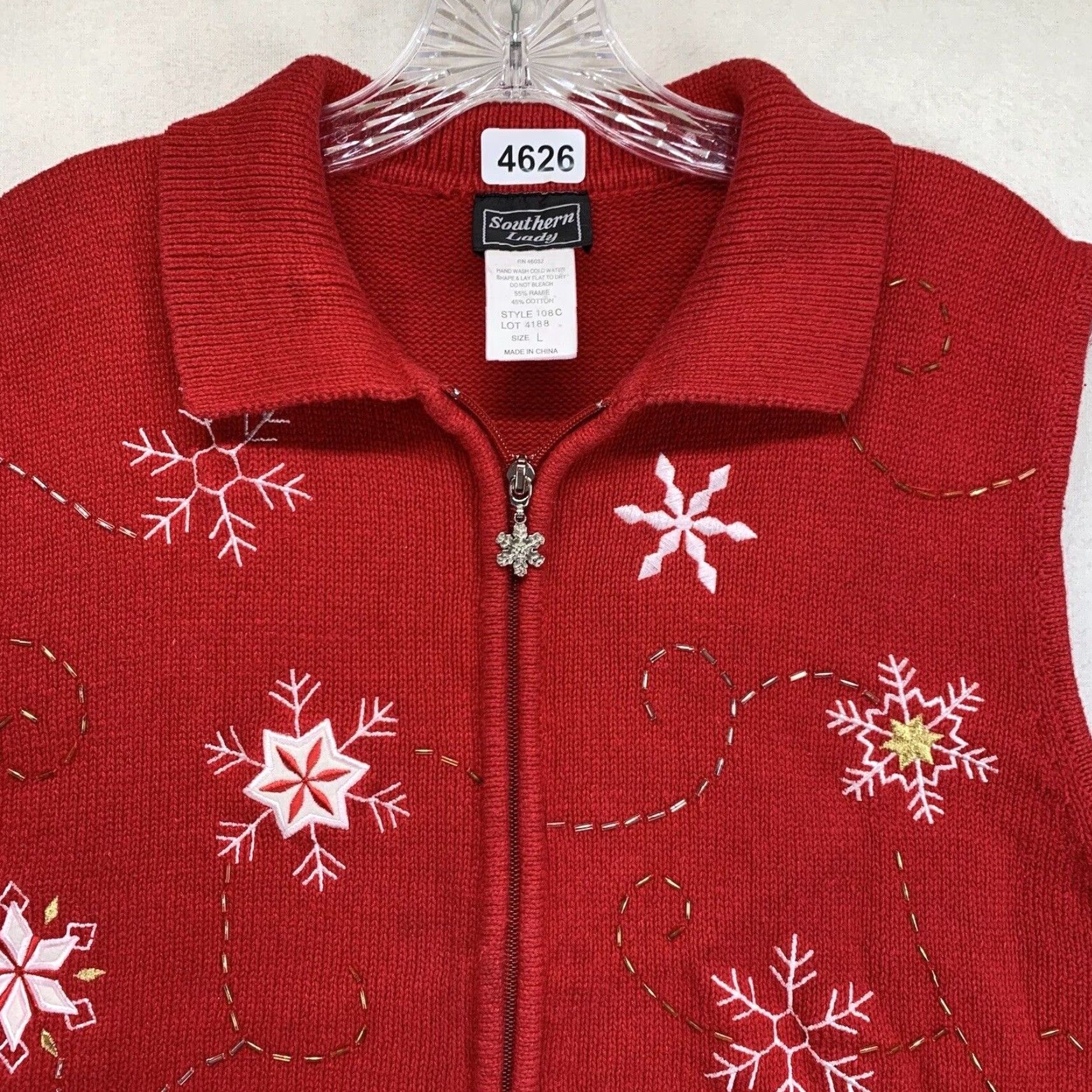Vintage VINTAGE Southern Lady Womens Vest Sweater Geometric Snowflake Zipper Holiday Christmas Red L Adult Large Womens Size L / US 10 / IT 46 - 2 Thumbnail